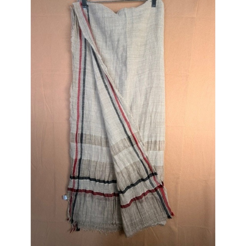 Oversized Plaid Blanket Scarf Beige Red Black Fringe Shawl Wrap 34x78